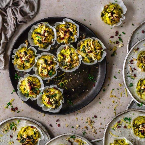 Persian Herb Frittata Creamy moist pillowy herb fragrant frittata topped with tart barberries and buttery walnuts; vegan Persian Herb Frittata (Kuku Sabzi) recipe. Edward Daniel ©.