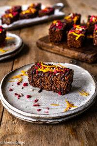 Puffed amaranth coated in dark chocolate, golden syrup, raspberries and orange blossom and zest; Vegan gluten-free Chocolate Puffed Amaranth Bars. Edward Daniel ©.