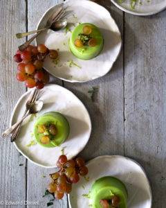 A bed of creamy pandan coconut panna cotta with a hint of aromatic earthy cloves and sweet-liquorice star anise; Pandan Panna Cotta is vegan and paleo. Edward Daniel ©.