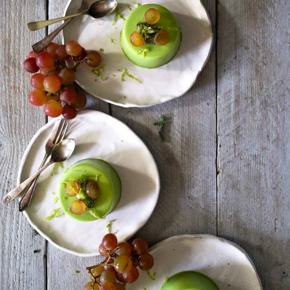 Pandan Panna Cotta A bed of creamy pandan coconut panna cotta with a hint of aromatic earthy cloves and sweet-liquorice star anise; Pandan Panna Cotta is vegan and paleo. Edward Daniel ©.
