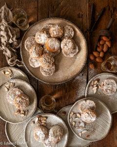 Rich aromatic, fragrant and bitter earthy, nutty and pillowy almond and apricot biscotti; Amaretti, Italian cookies. Edward Daniel ©.