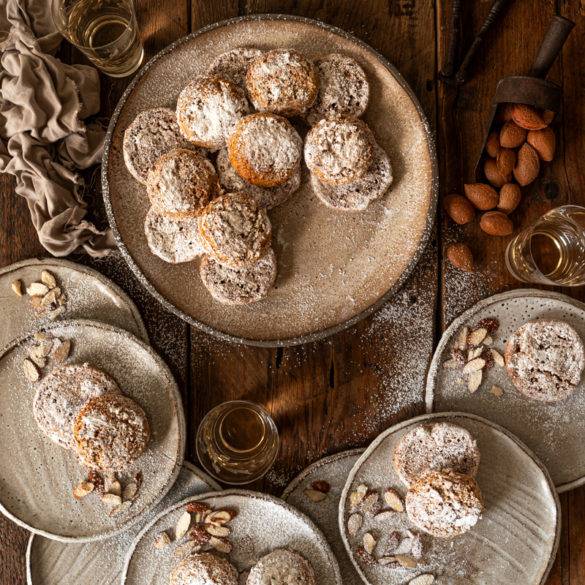 Amaretti Rich aromatic, fragrant and bitter earthy, nutty and pillowy almond and apricot biscotti; Amaretti, Italian cookies. Edward Daniel ©.